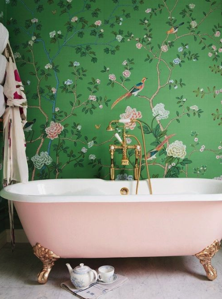 Floral bathrooms De Gournay wallpaper