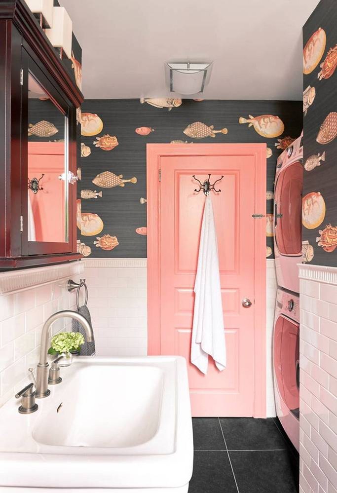 patterned bathrooms fish wallpaper